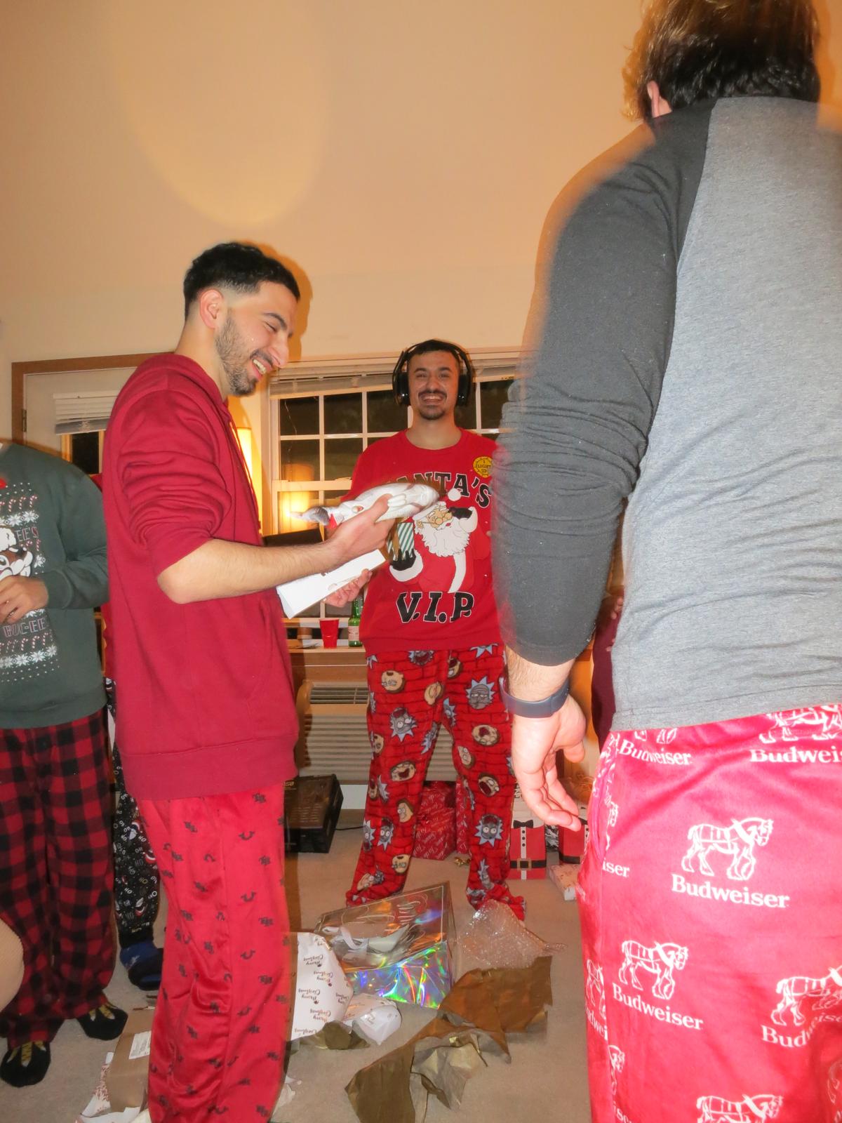 Unwrapping presents with friends