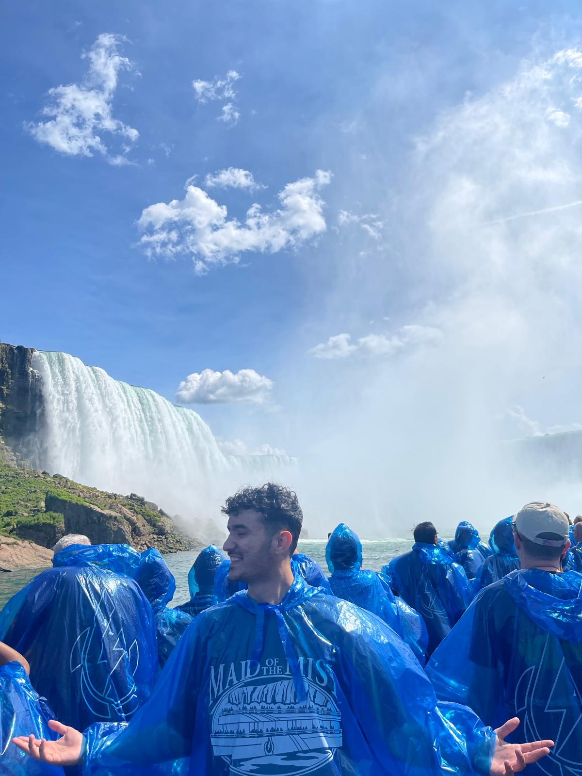 Niagara Falls boat tour in blue ponchos