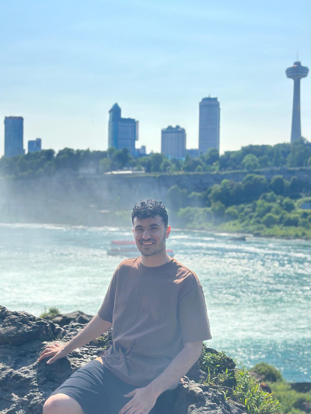 Sitting near Niagara Falls and admiring the view