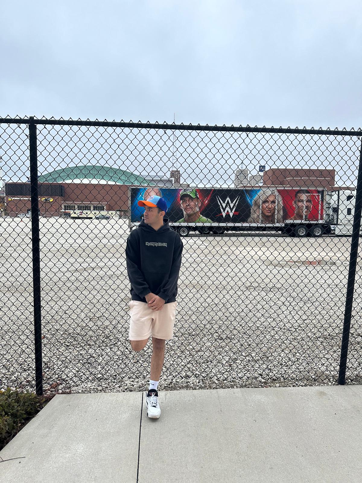 Outside the Smackdown venue with John Cena shirt
